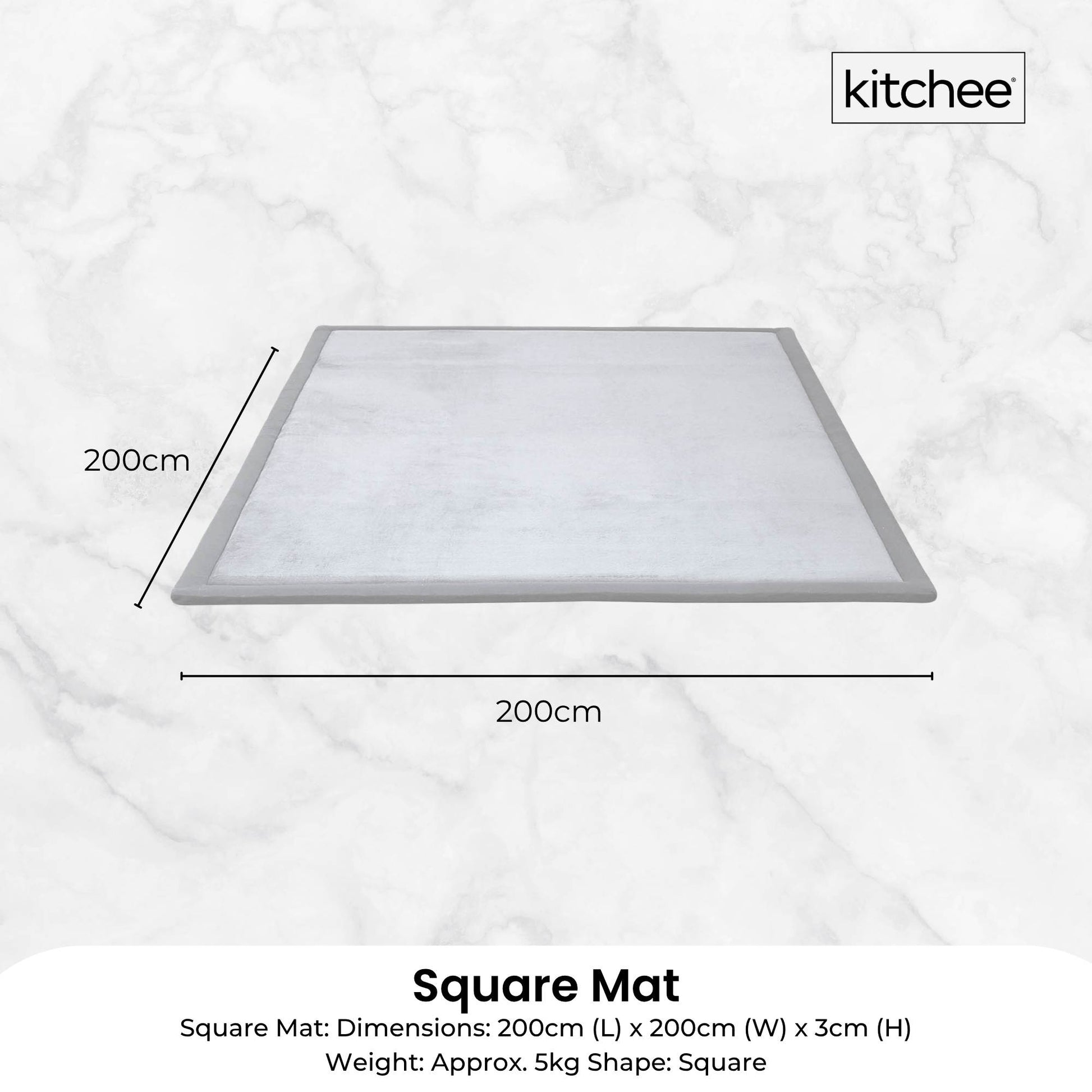 Kitchee Foam Floor Mat 200x200cm - Padded Thick Soft Tatami Style Rug Grey