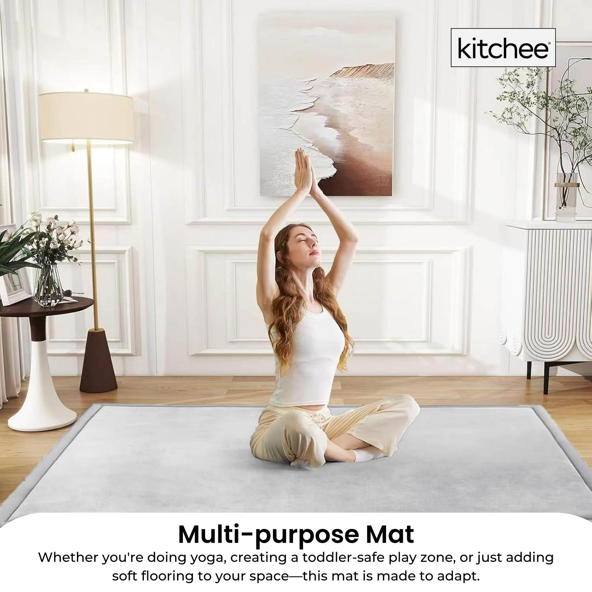 Kitchee Foam Floor Mat 200x200cm - Padded Thick Soft Tatami Style Rug Grey