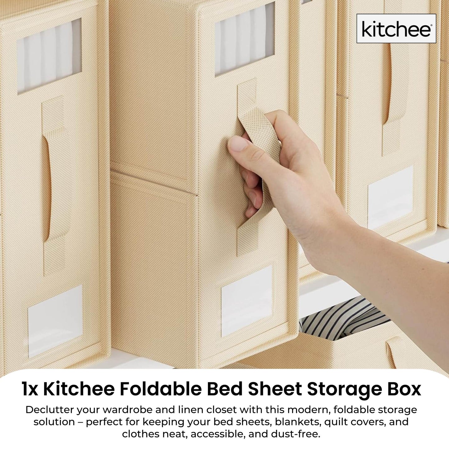 Kitchee Foldable Bed Sheet Storage Box - Linen + Closet Organiser Beige