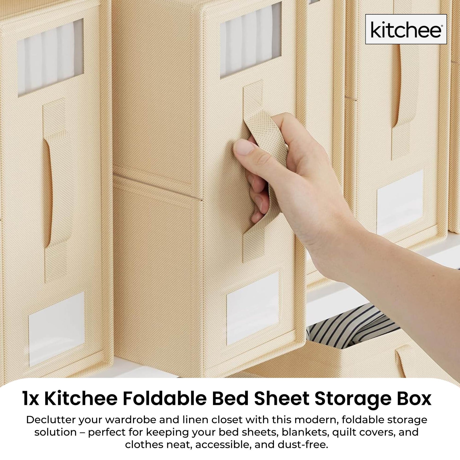 Kitchee Foldable Bed Sheet Storage Box - Linen + Closet Organiser Beige
