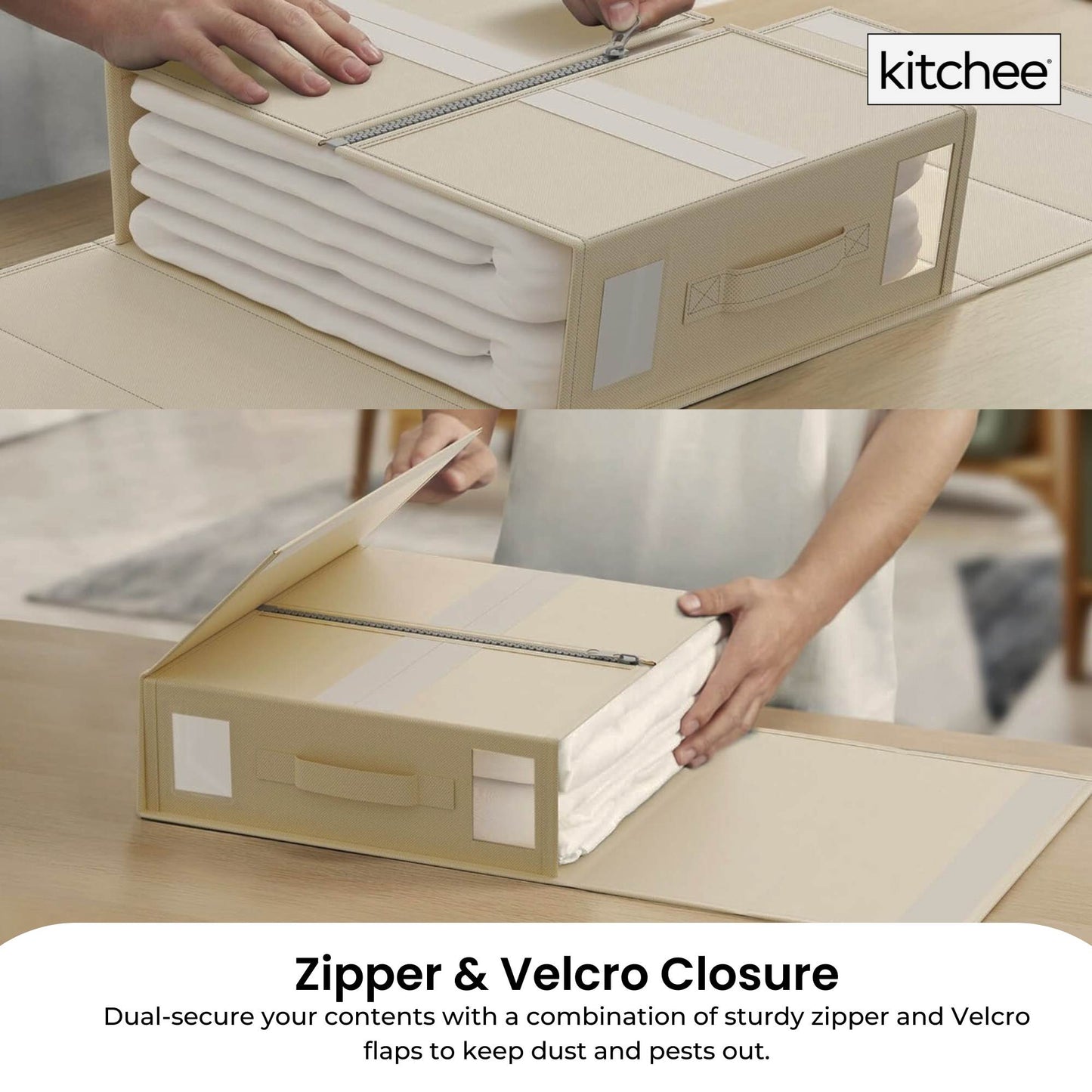 Kitchee Foldable Bed Sheet Storage Box - Linen + Closet Organiser Beige