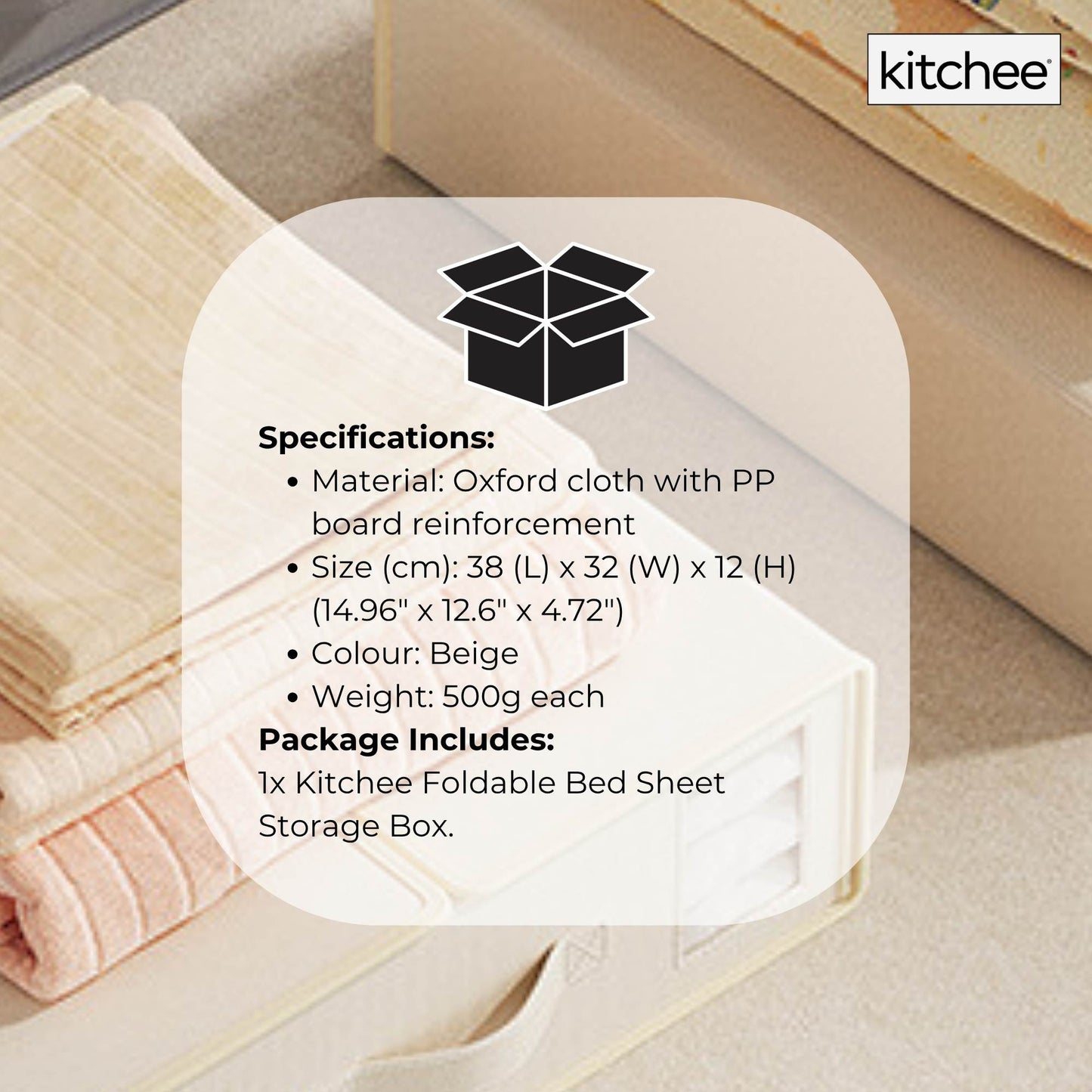 Kitchee Foldable Bed Sheet Storage Box - Linen + Closet Organiser Beige