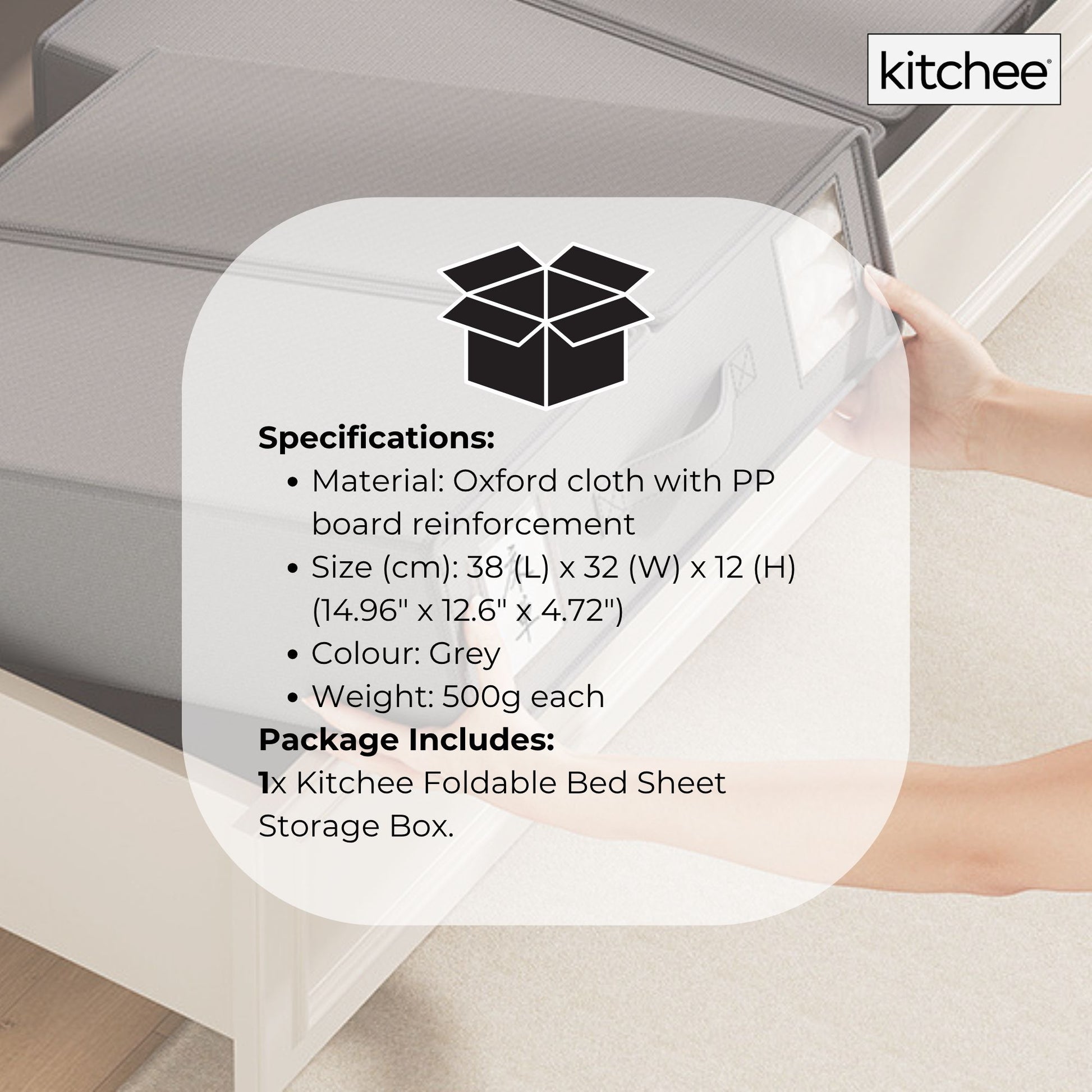 Kitchee Foldable Bed Sheet Storage Box - Linen + Closet Organiser Grey