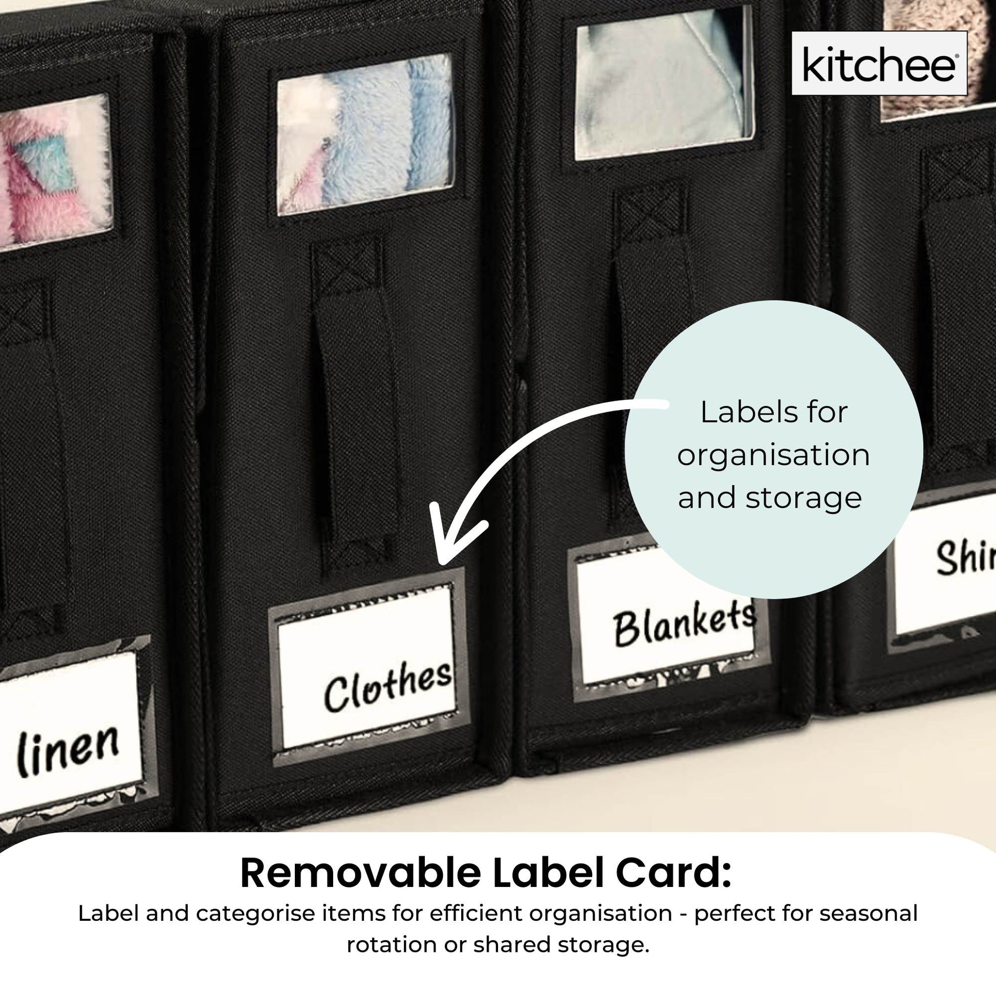 Kitchee Foldable Bed Sheet Storage Boxes - Linen Blanket and Closet Organiser Black