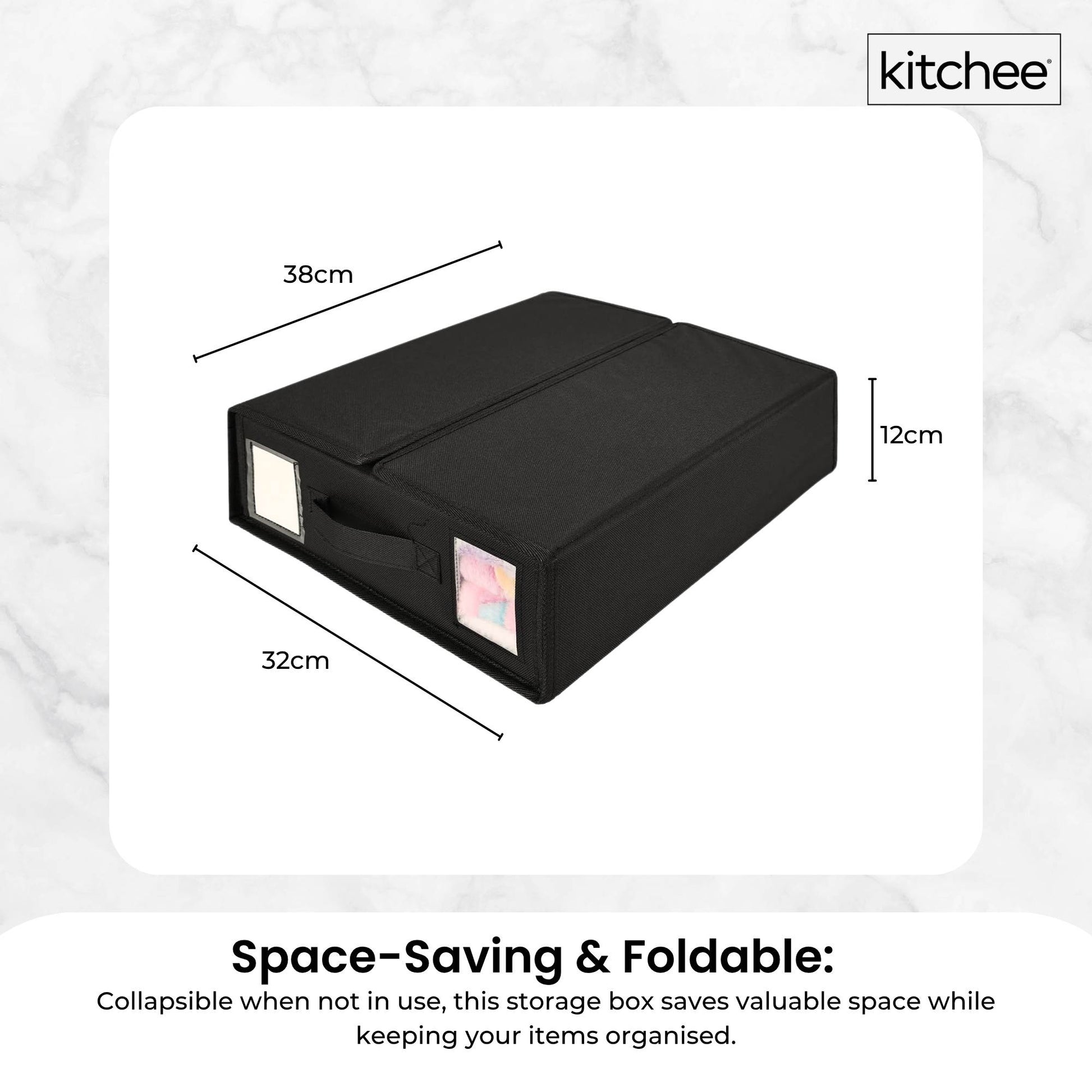Kitchee Foldable Bed Sheet Storage Boxes - Linen Blanket and Closet Organiser Black