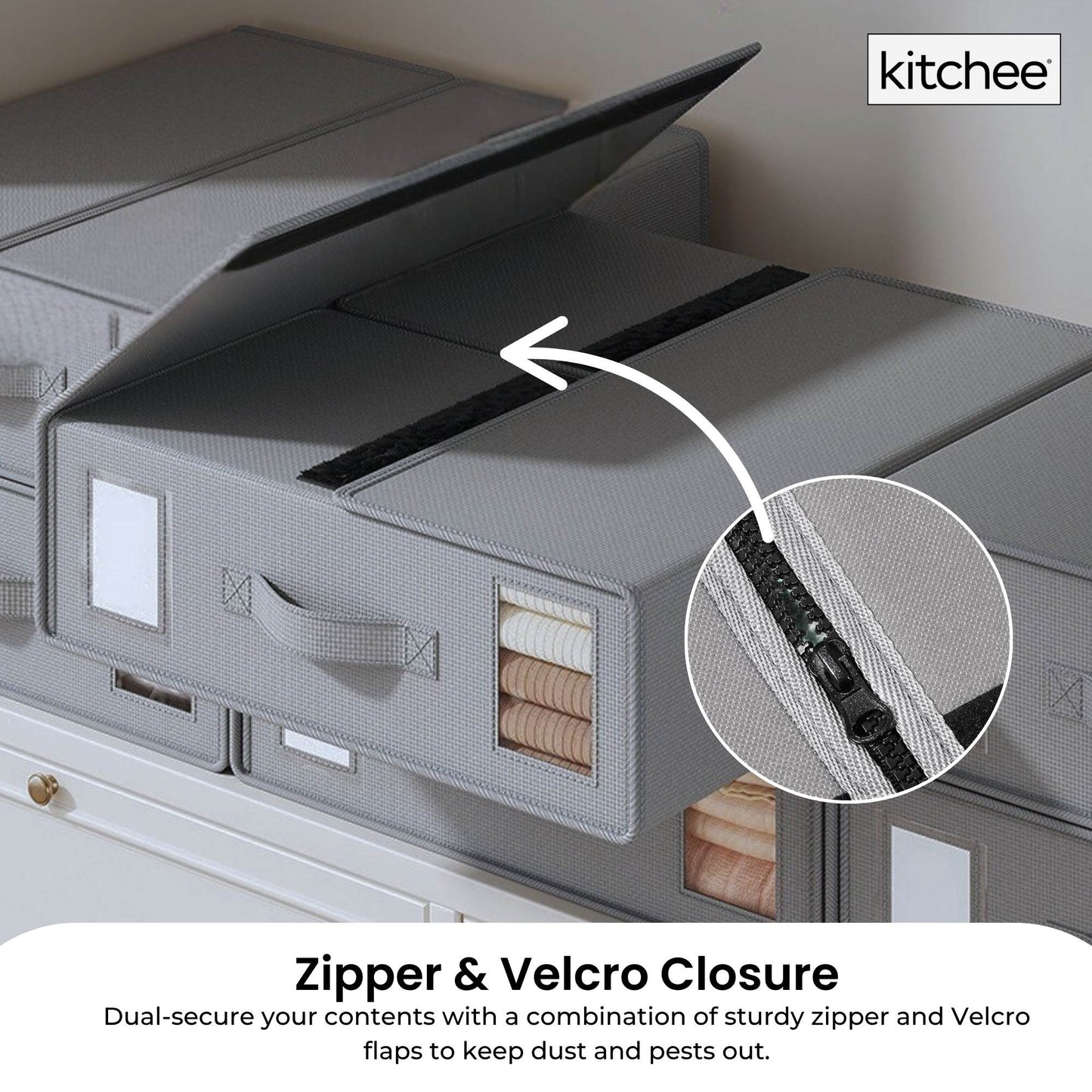 Kitchee Foldable Bed Sheet Storage Boxes - Linen Blanket and Closet Organiser Grey