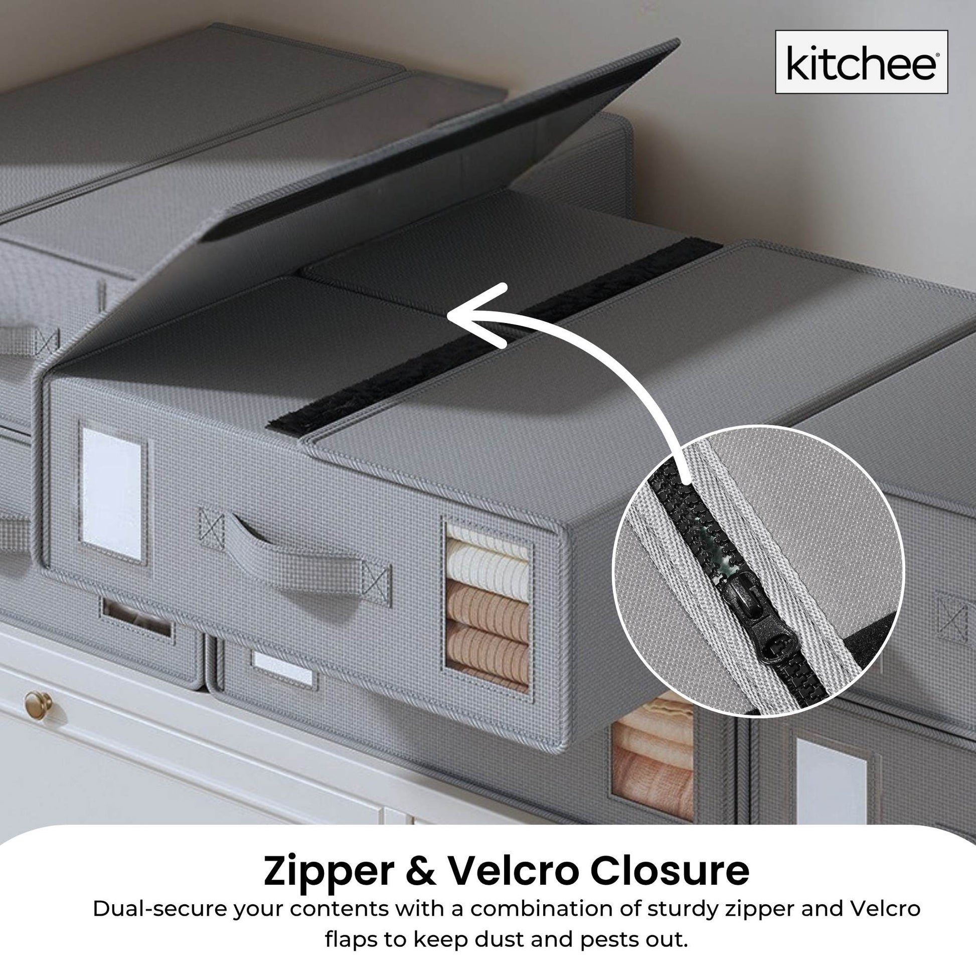 Kitchee Foldable Bed Sheet Storage Boxes - Linen Blanket and Closet Organiser Grey