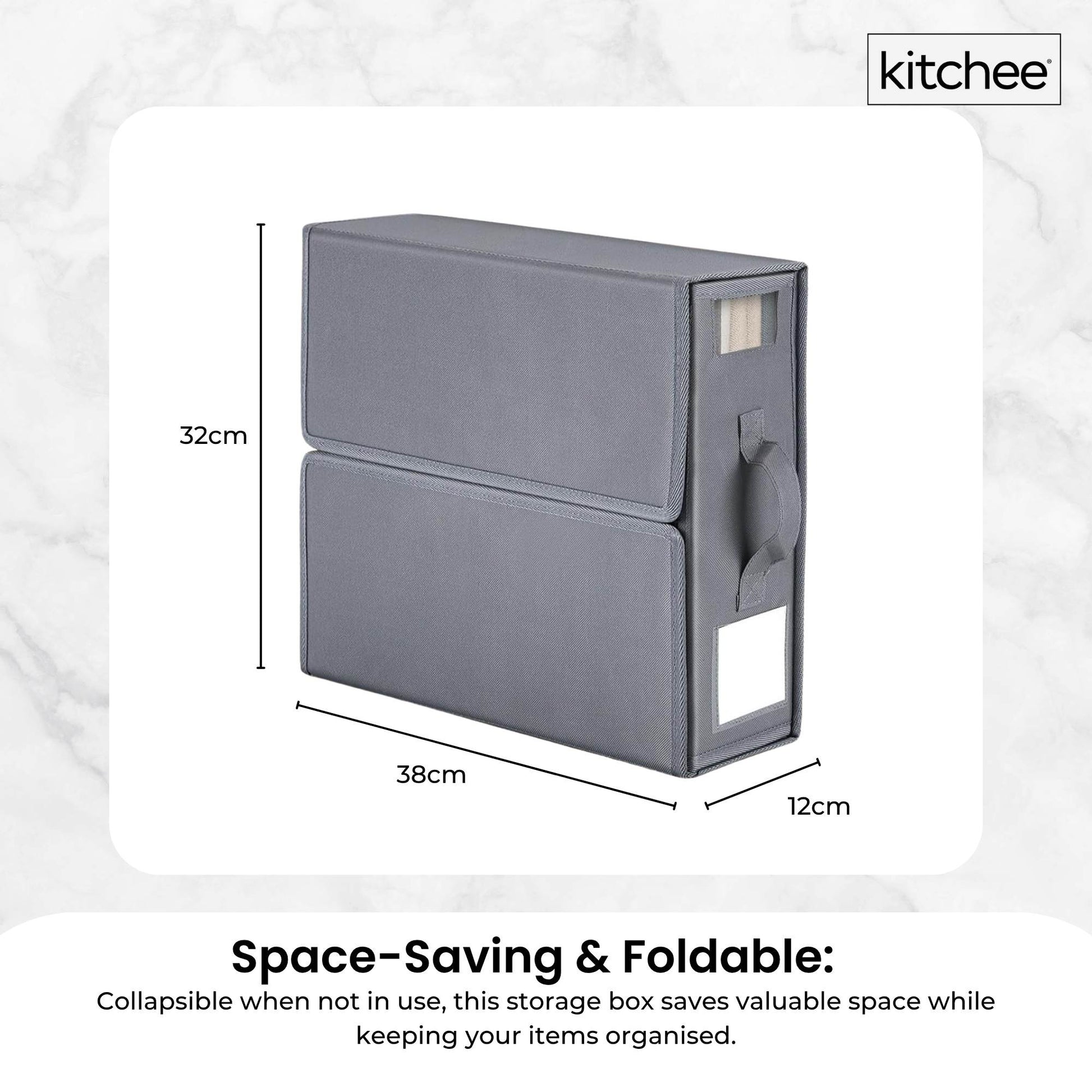 Kitchee Foldable Bed Sheet Storage Boxes - Linen Blanket and Closet Organiser Grey