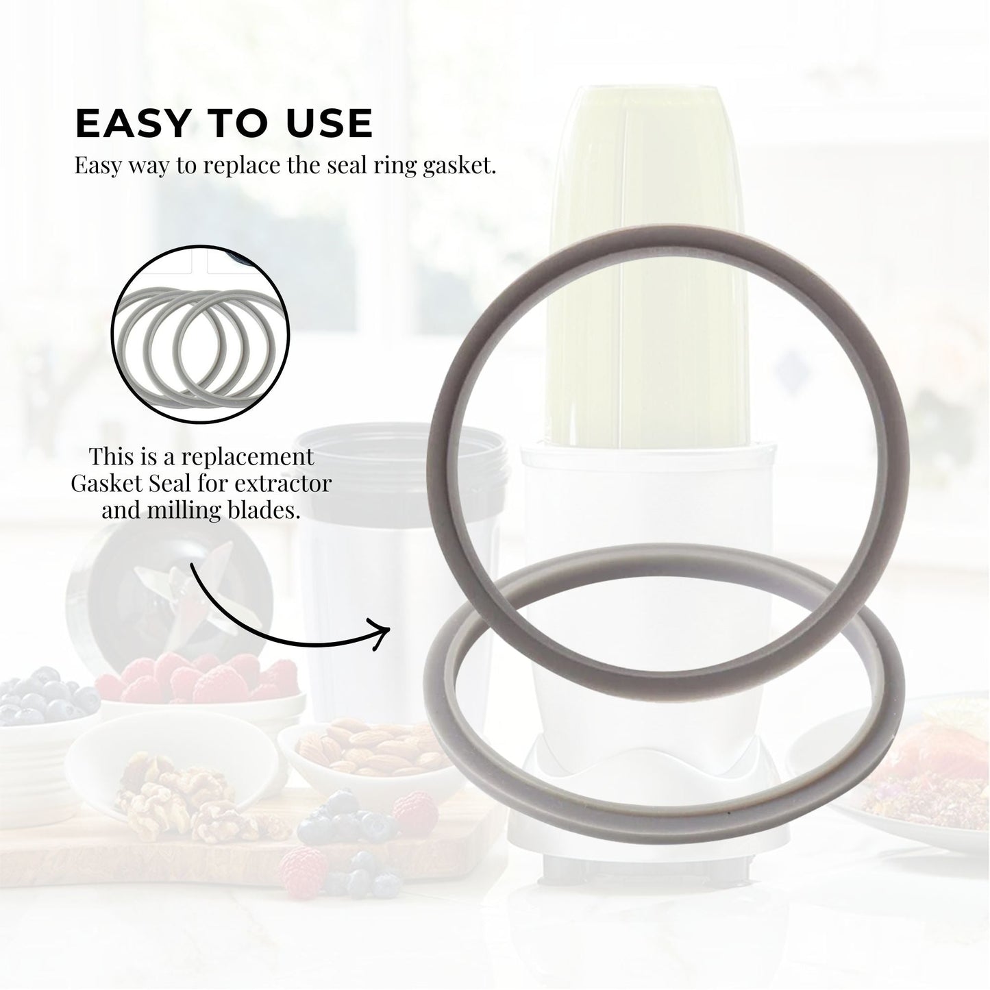 Kitchee For Nutribullet Short Cup + Extractor Blade + Grey Seal