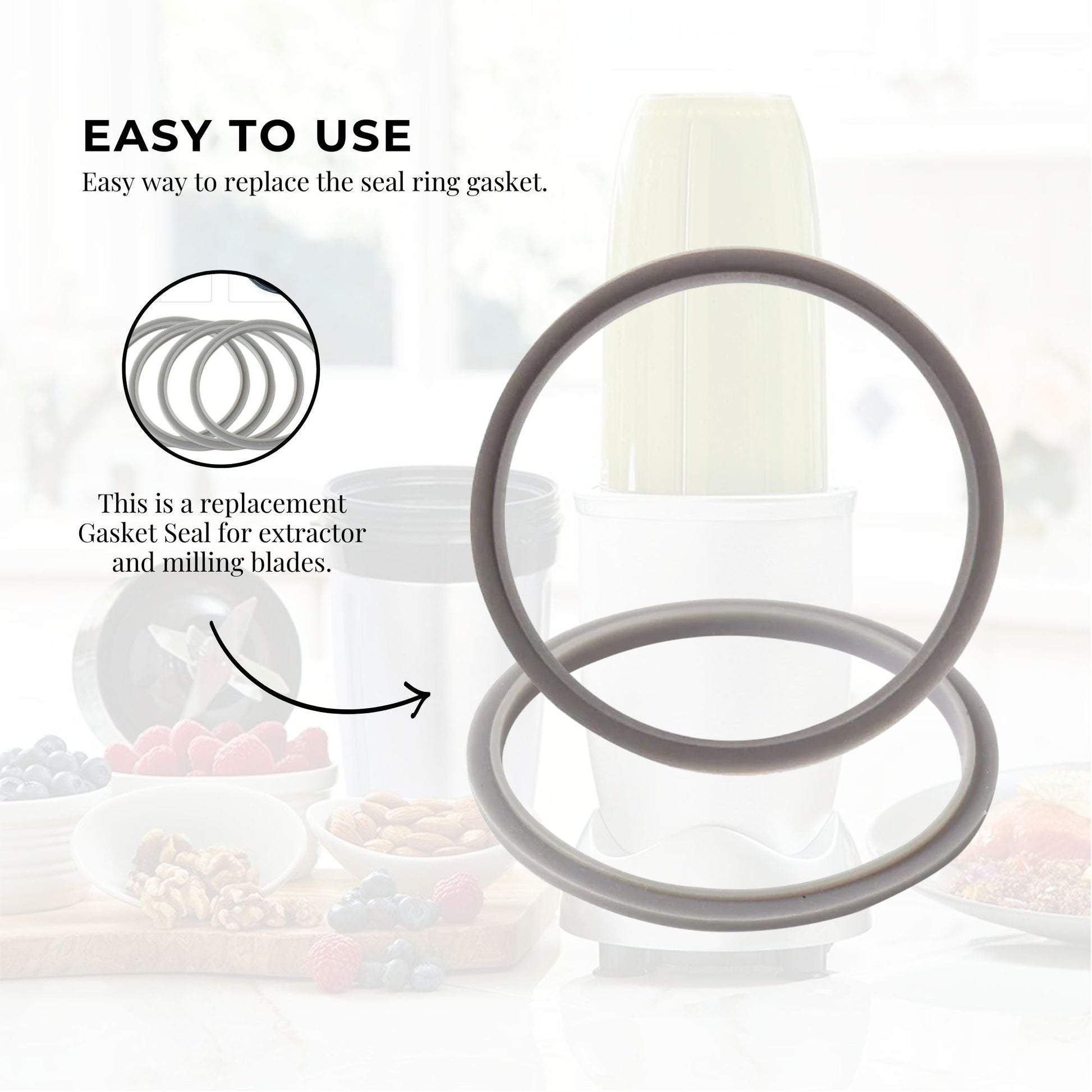 Kitchee For Nutribullet Short Cup + Extractor Blade + Grey Seal