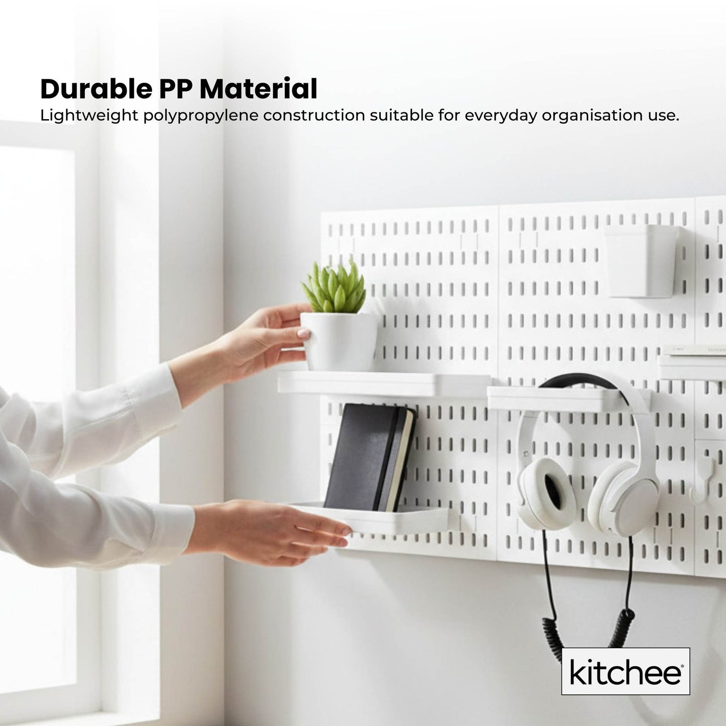 Kitchee Pegboard Wall Organiser Storage Kit 18 with Hooks and Baskets White