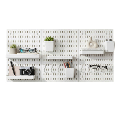 Kitchee Pegboard Wall Organiser Storage Kit 18 with Hooks and Baskets White