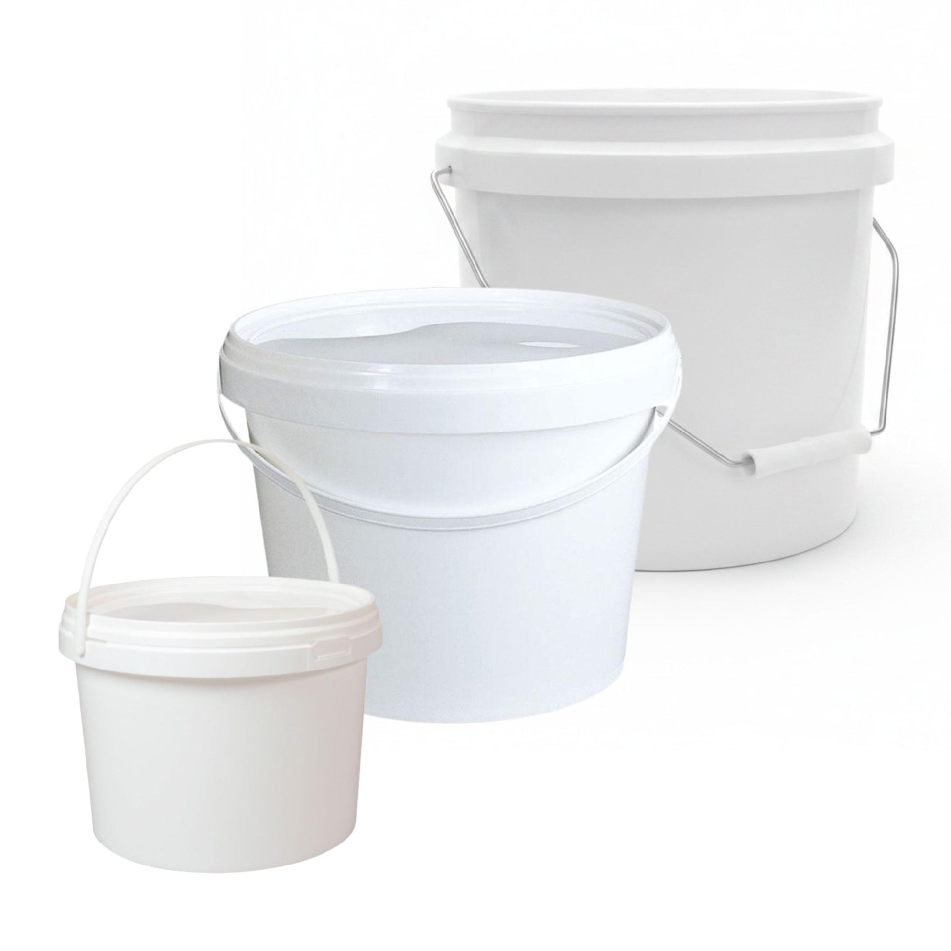Kitchee Plastic White Buckets Handle + Lid - 2L 5L 10L Small Med Large Tubs