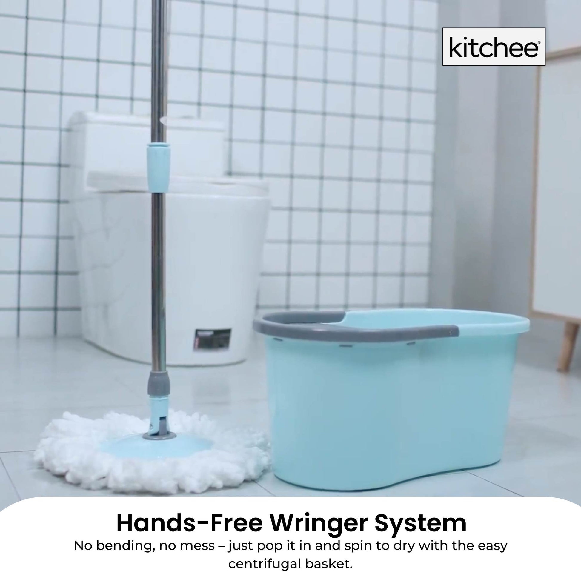 Kitchee Spin Mop & Bucket Set – Microfibre Pad, Telescopic Handle, 10L Capacity