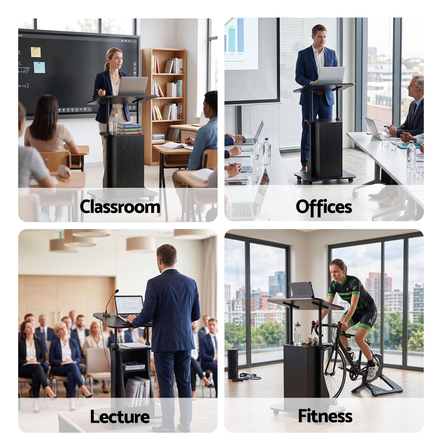 Artiss Mobile Podium Stand with Lockable Wheels Height Adjustable Laptop Desk Black
