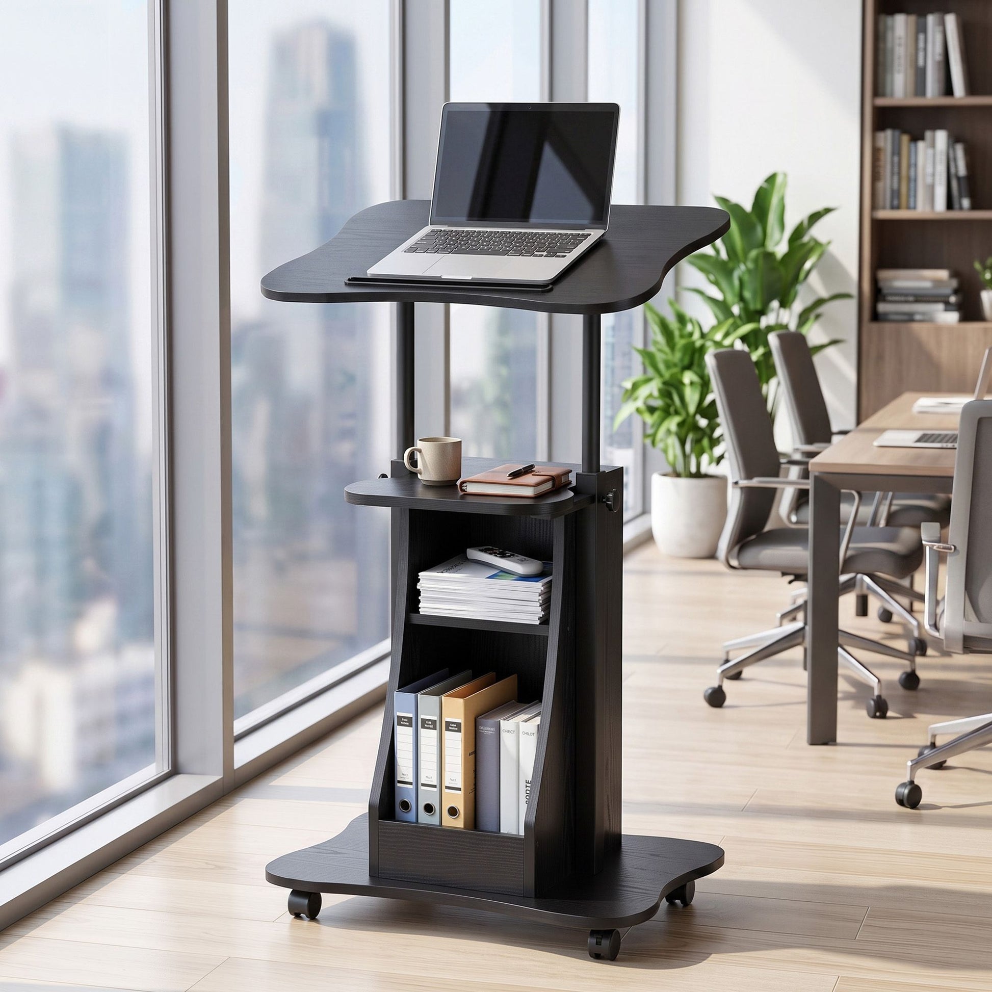 Artiss Mobile Podium Stand with Lockable Wheels Height Adjustable Laptop Desk Black