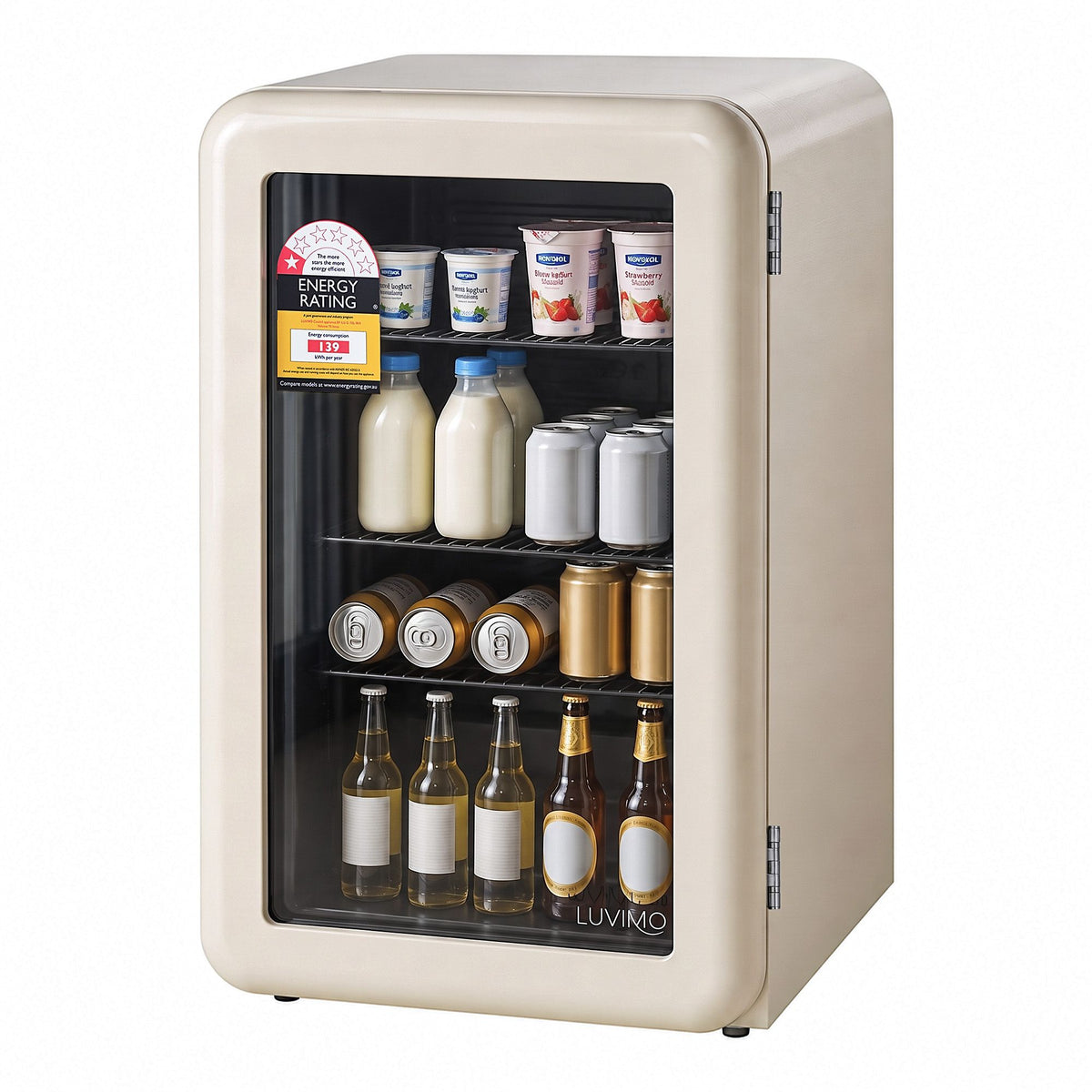 LUVIMO 70L Bar Fridge Mini Refrigerator Glass Door Aesthetics Cooler