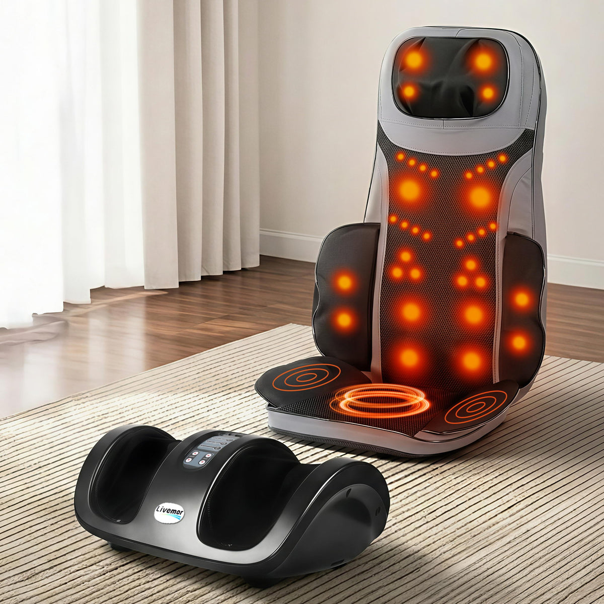 Livemor Full Back Massage Seat Cushion Heating With Kneading Foot Massagers