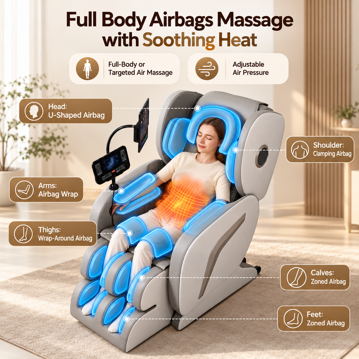 Livemor Full Body Massage Chair VEGA, Foot Roller, Waist & Calf Heat, Recliner, Airbags Compression