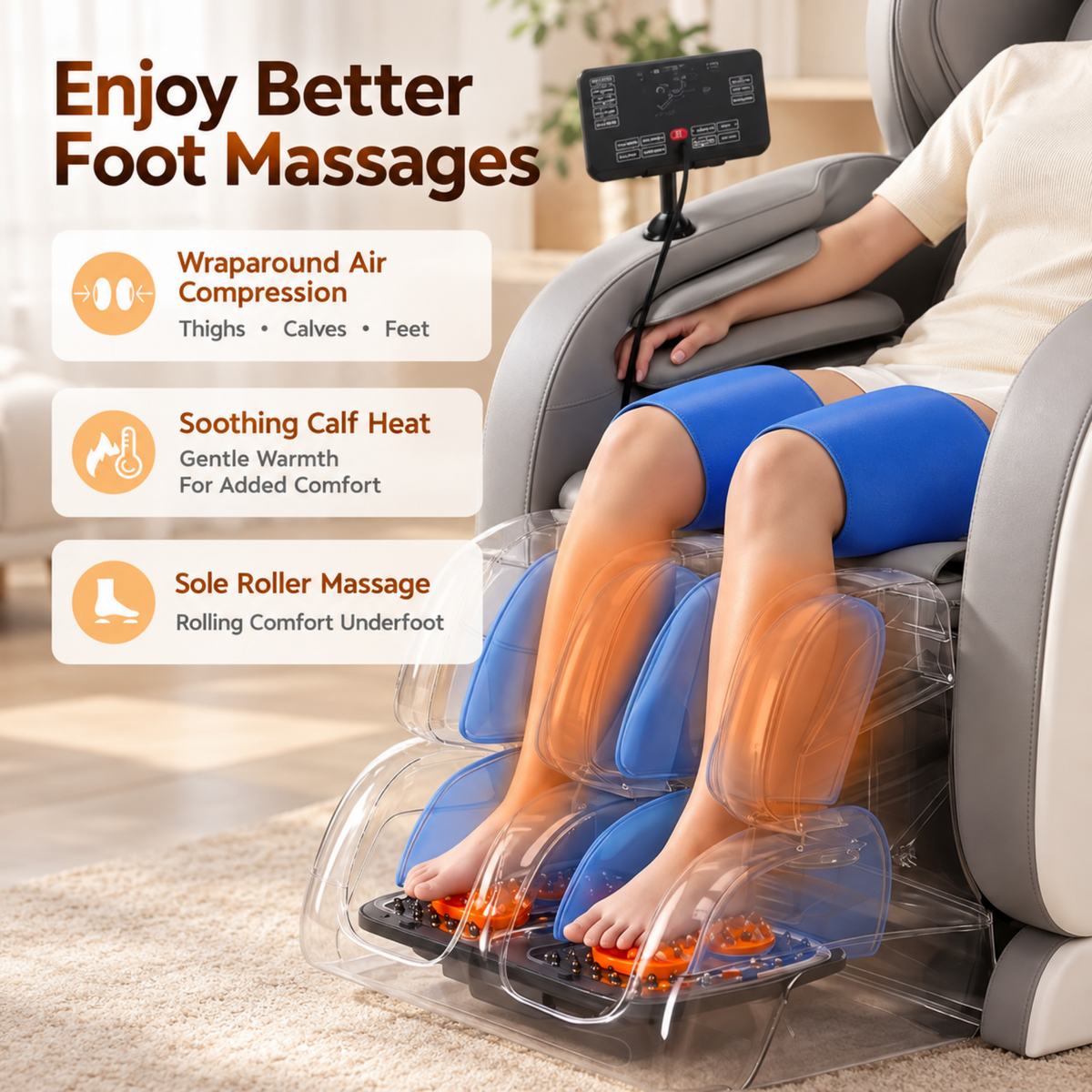 Livemor Full Body Massage Chair VEGA, Foot Roller, Waist & Calf Heat, Recliner, Airbags Compression