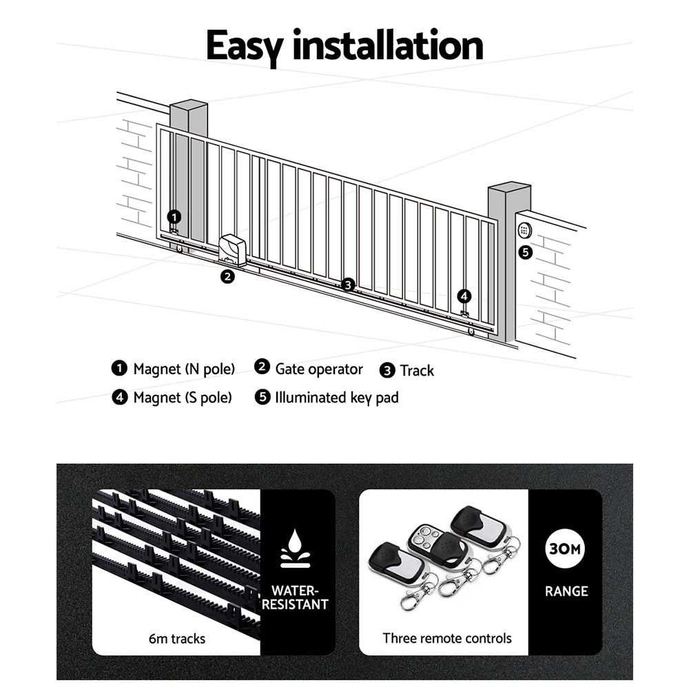 LockMaster Automatic Sliding Gate Opener Kit 40W Solar 6M 600KG