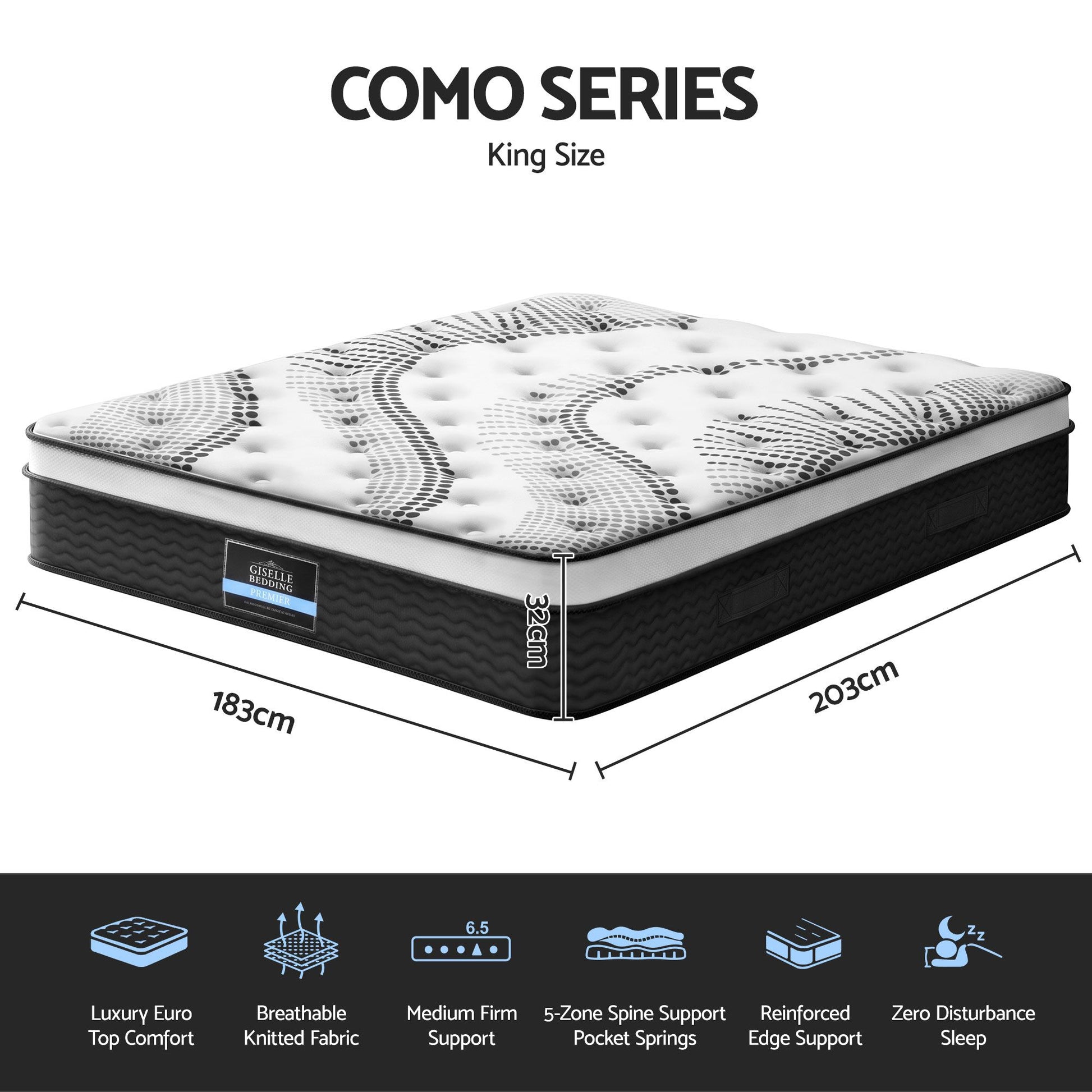 Giselle Bedding 32cm Mattress Euro Top King