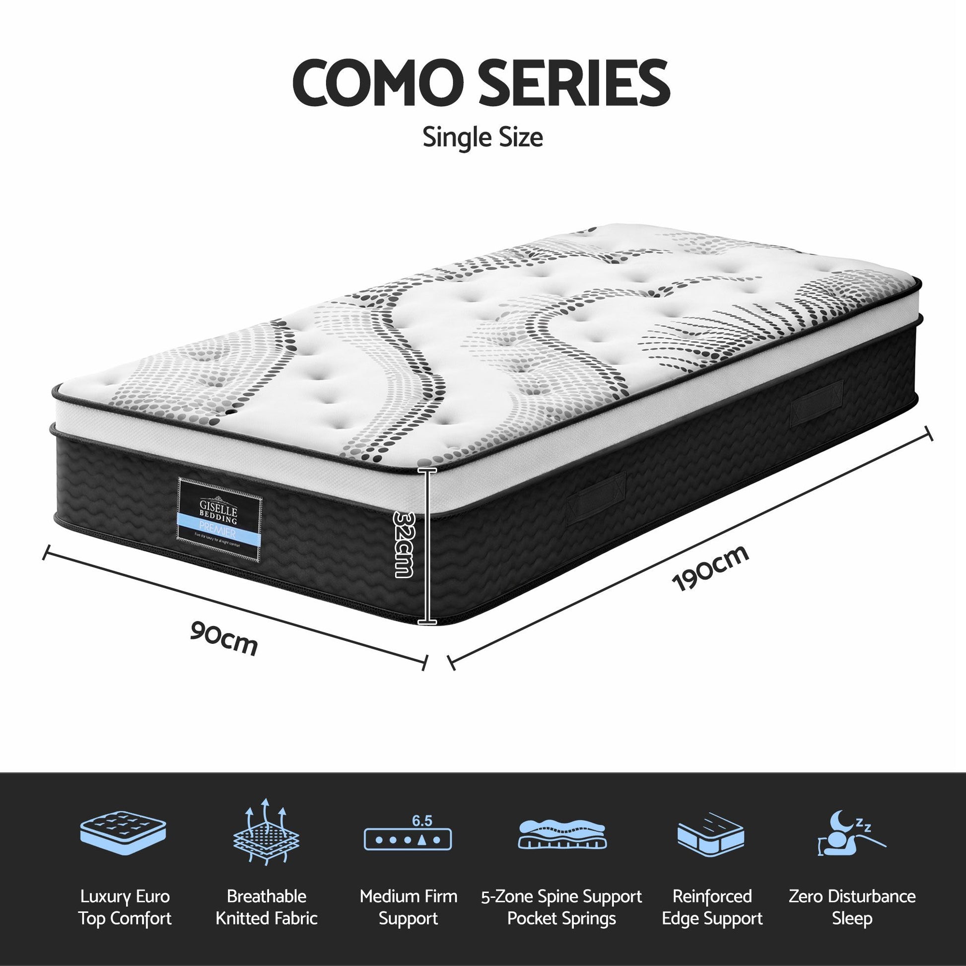 Giselle Bedding 32cm Mattress Euro Top Single