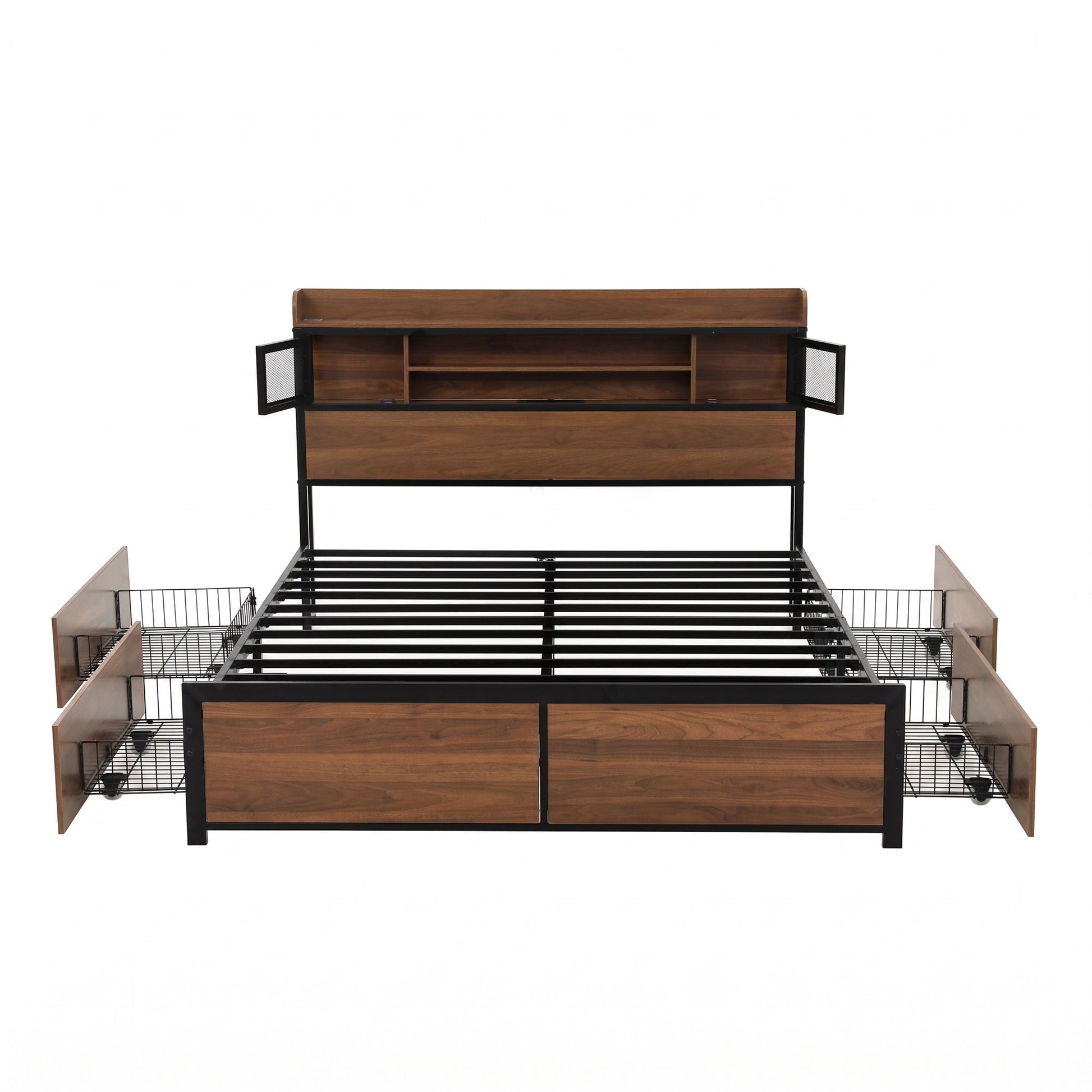 Artiss Double Bed Frame with Charging Station 4 Drawers Storage Oak