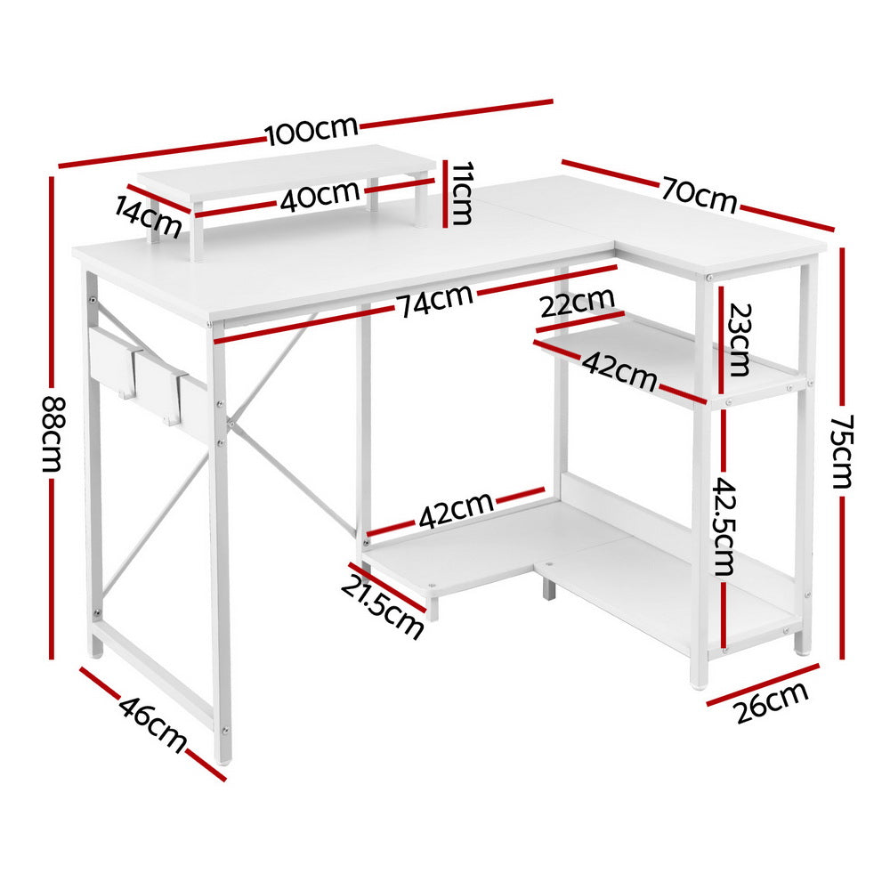 Artiss Computer Desk L-Shape Home Office Study Table Open Shelves White 100CM