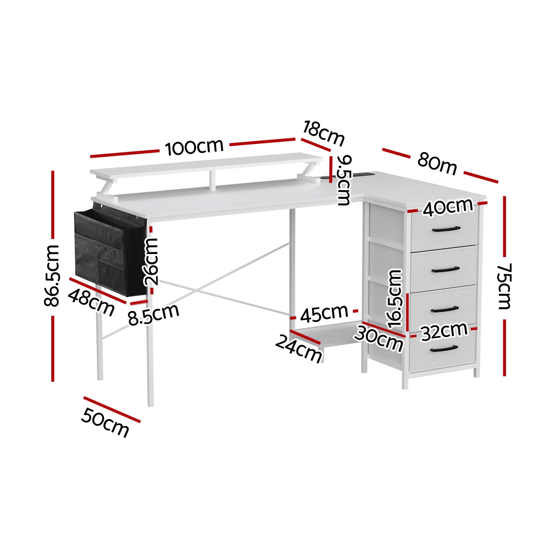Artiss 140cm L Shaped Gaming Desk Computer Desk with LED Lights & Power Outlets