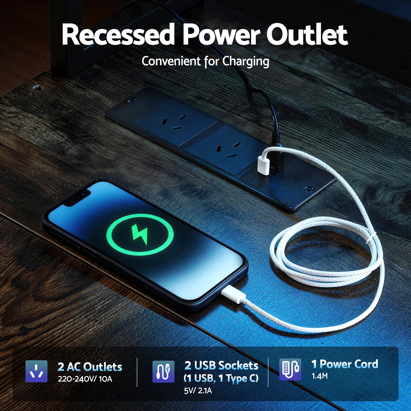 Artiss 200cm L Shaped Gaming Desk Computer Desk with LED Lights & Power Outlets