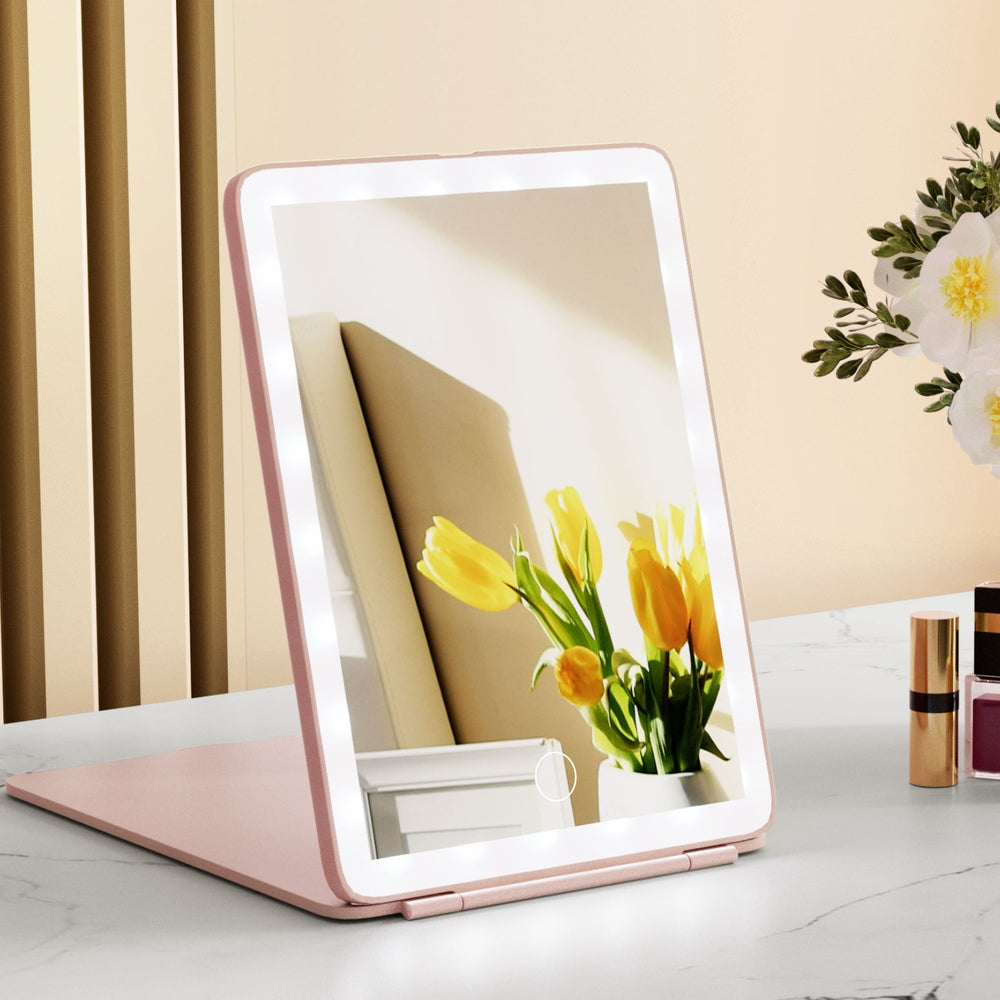 Embellir Compact Makeup Mirror w/ LED Light Portable Foldable Travel Beauty Pink