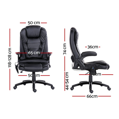 Artiss 8 Point Massage Office Chair Heated Seat Recliner PU Black