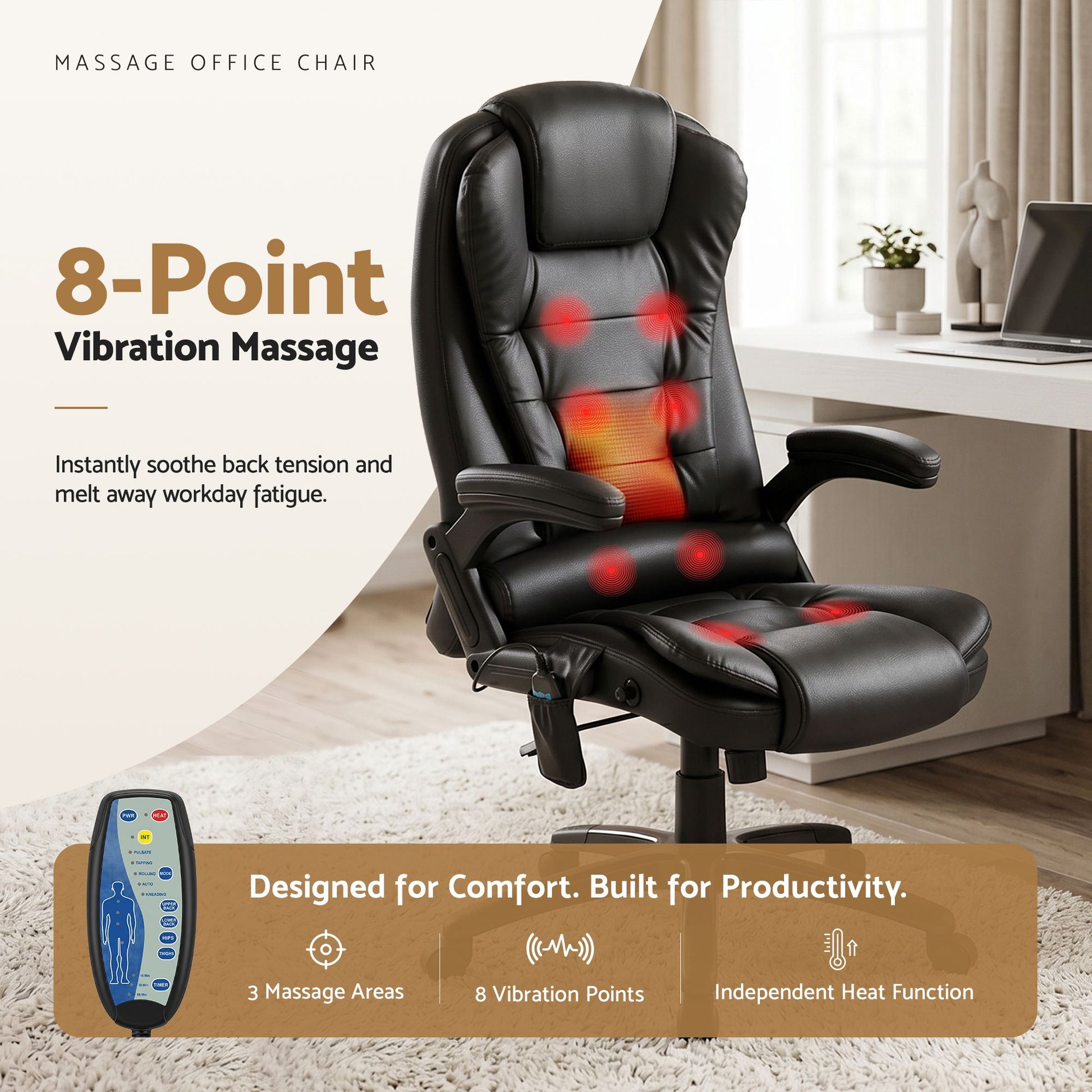 Artiss 8 Point Massage Office Chair Heated Seat Recliner PU Black