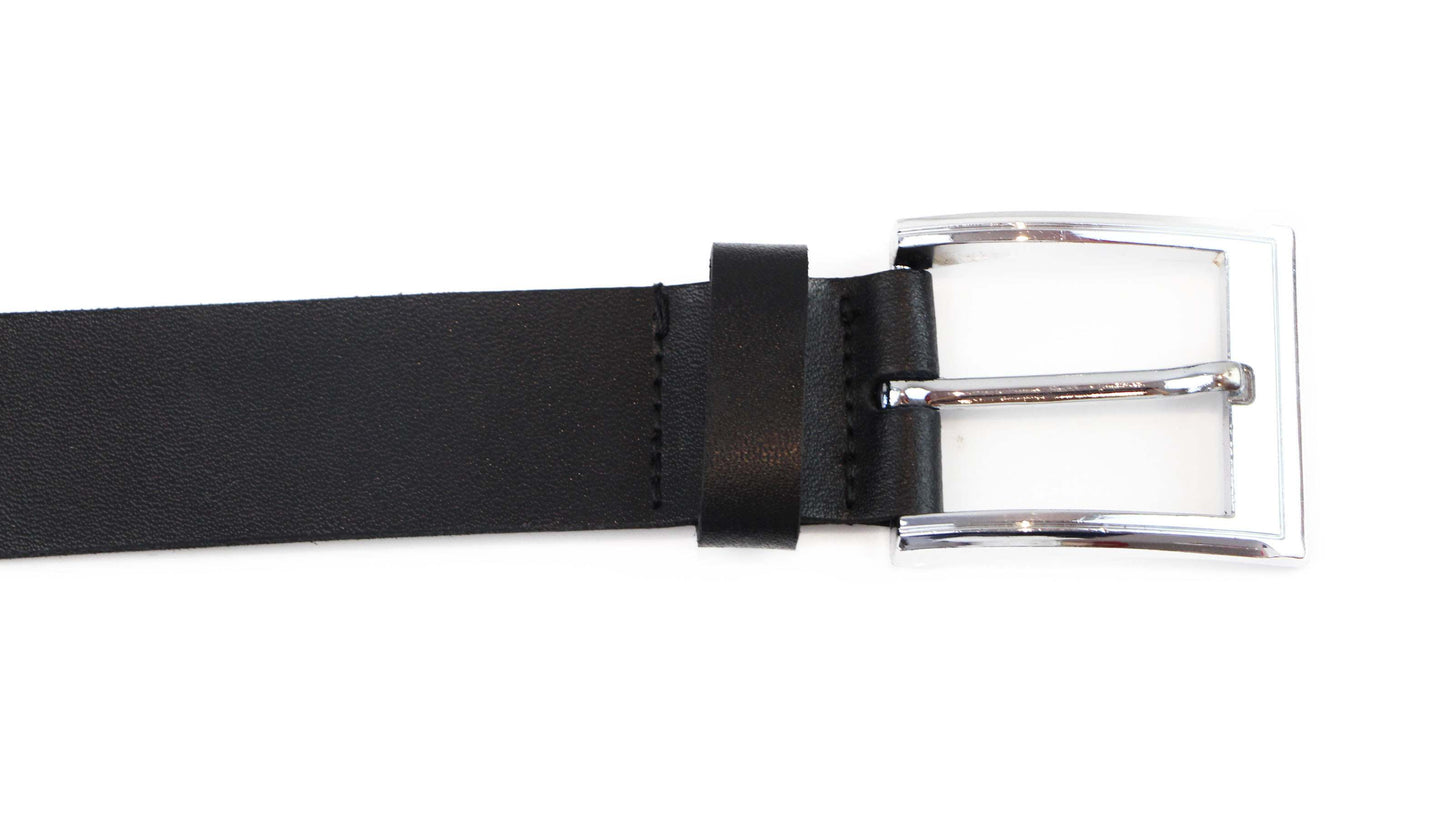 Mens Black Leather Belt With Silver Square Buckle