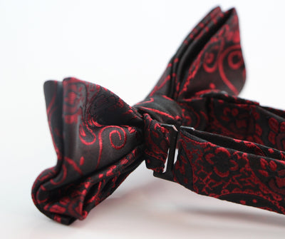Mens Black & Red Elegant Paisley Patterned Bow Tie