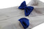 Mens Blue Plain Coloured Checkered Bow Tie & Matching Pocket Square Set