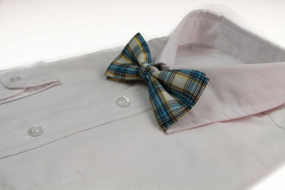 Mens Blue & White Tarten Patterned Bow Tie