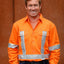 Mens Cotton Drill Safety Shirt Hi Vis Fluro Orange Work Wear Heavy Duty New
