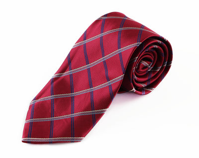 Mens Dark Red And Navy Striped Patterned 8cm Neck Tie