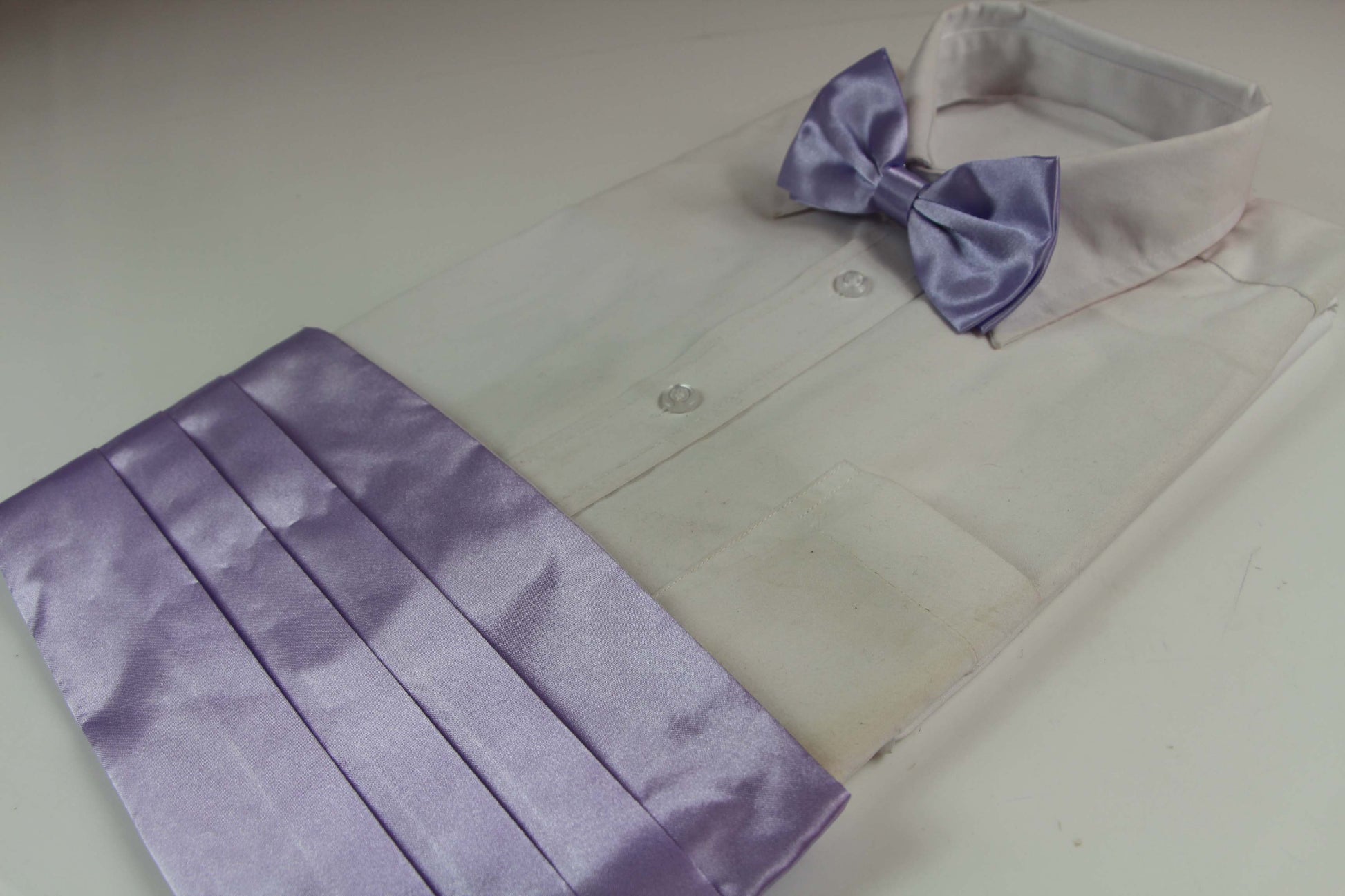Mens Lavender Cummerbund & Matching Plain Bow Tie Set