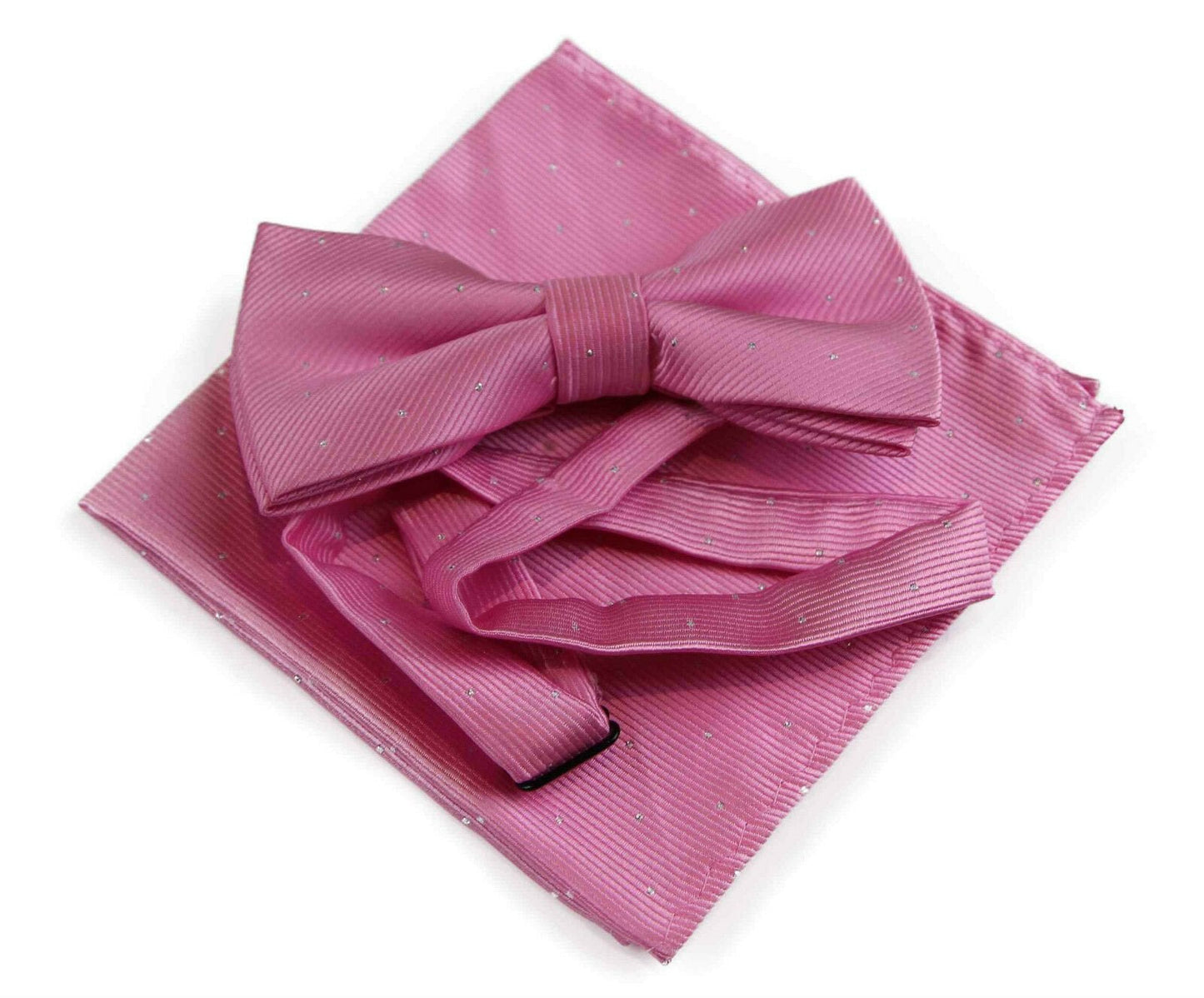 Mens Light Pink With Silver Stars Matching Bow Tie & Pocket Square Set