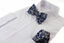 Mens Navy With White Flowers Cotton Bow Tie & Pocket Square Set