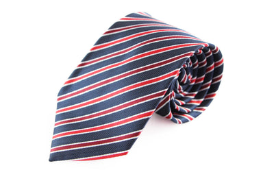 Mens Navy With White, Red & Maroon Striped 8cm Patterned Neck Tie