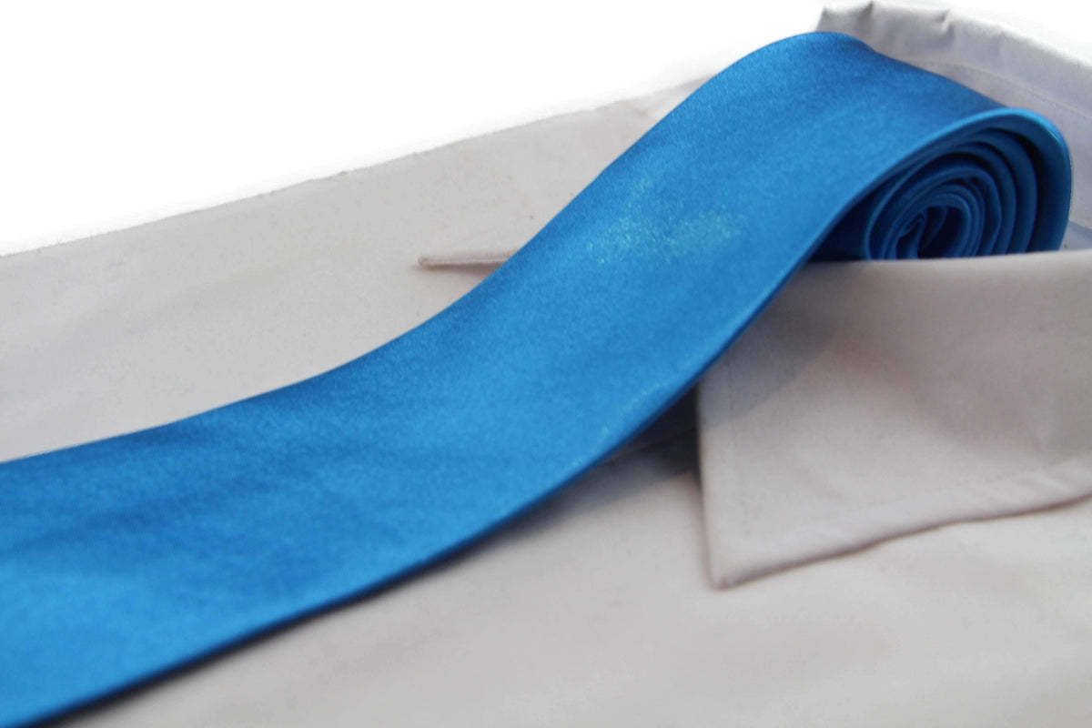 Mens Santorini Blue 8cm Plain Neck Tie