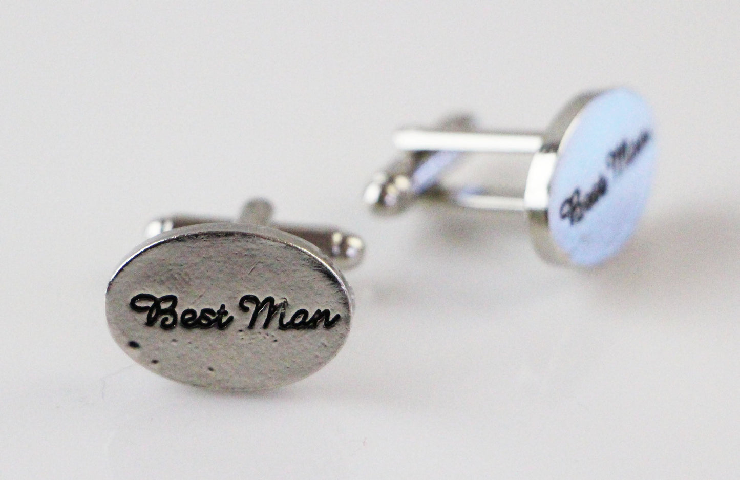 Mens Silver Best Man Oval Cufflinks