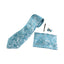 Mens Turquoise & Silver Boho Paisley Matching Neck Tie, Pocket Square, Cuff Links And Tie Clip Set