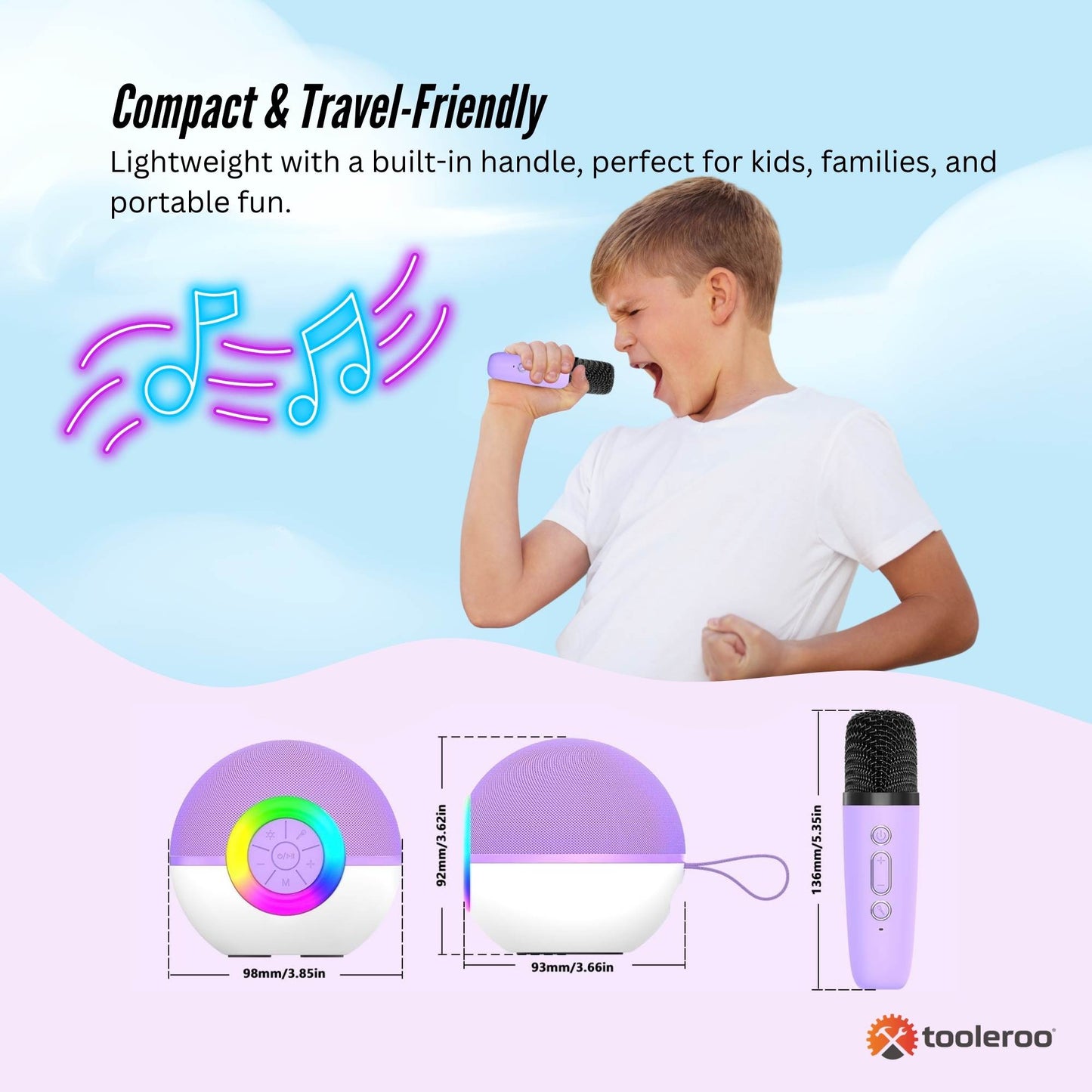 Mini Karaoke Machine - 2x Wireless Microphones Portable Bluetooth Speaker Purple