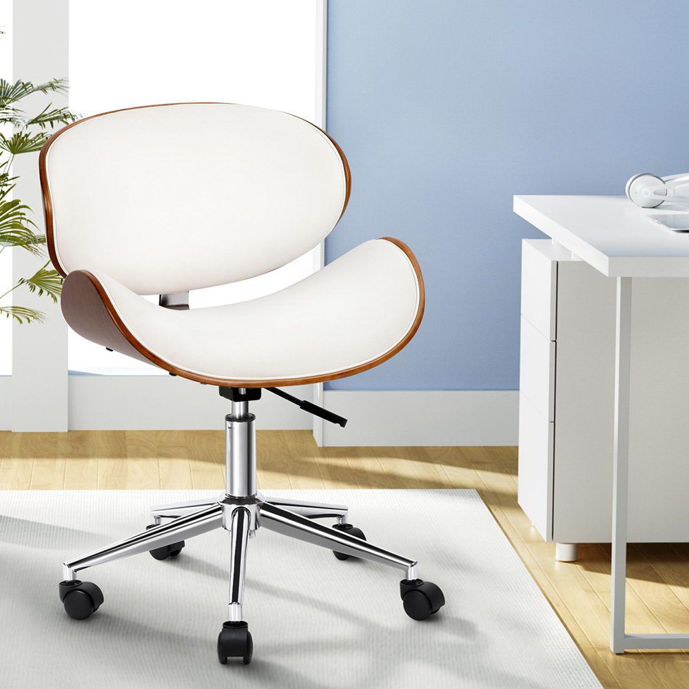 Artiss Wooden Office Chair Leather Seat White