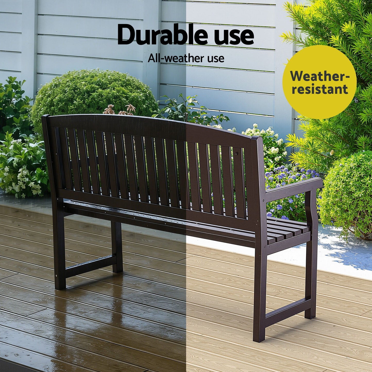 Gardeon Outdoor Garden Bench Wooden 2 Seater Lounge Chair Patio Furniture Brown